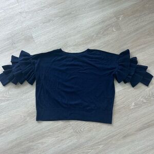 Club Monaco Womens Medium Blue Cashmere Short Sleeve Sweater Ruffle Sleeves